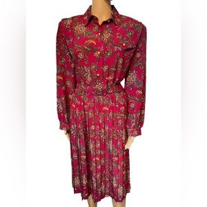 Andrea Gayle Petites Vintage 90s Red Eclectic Paisley Floral Secretary Dress